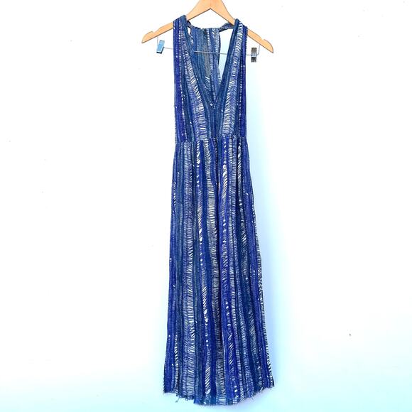 Raquel Allegra Spring 2018 Designer Blue Cotton Linen Midi Tank Dress 0 - Picture 3 of 11